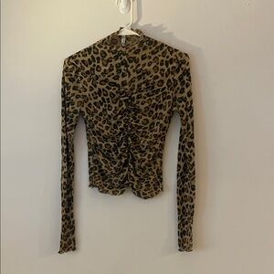 Free People Leopard Print Long Sleeve Top